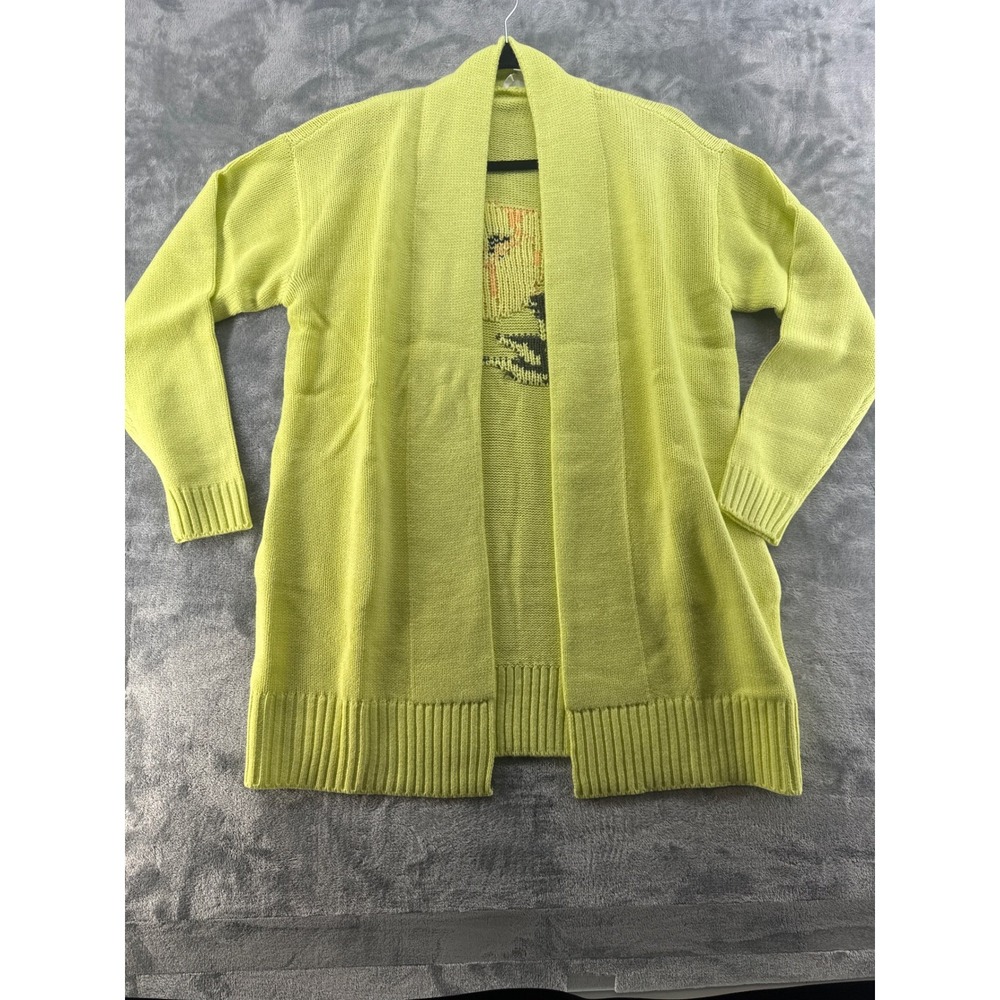 NWOT Candace Cameron Bure Lime Green Floral Poppy Open Front Cardigan Sweater XS - Picture 2 of 9